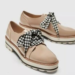 Zara | Shoes | Zara Nude Faux Patent Leather Gingham Derby Shoes | Poshmark